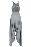 Milky Casual Solid Patchwork Fold O Neck Sleeveless Two Pieces