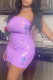 Purple Sexy Print Patchwork Strapless Pencil Skirt Dresses