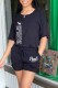 Black Fashion Casual Print Letter O Neck Short Sleeve Two Pieces