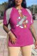 Pink Fashion Casual Character Tassel V Neck T-Shirts