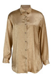 Gold Casual Solid Patchwork Buckle Turndown Collar Tops