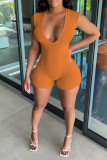 Red Sexy Solid Patchwork V Neck Regular Rompers