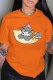 Orange Fashion Casual Character Patchwork O Neck T-Shirts