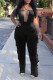 Black Fashion Sexy Solid Hollowed Out Backless Halter Sleeveless Two Pieces