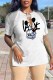 White Fashion Casual Character Tassel V Neck T-Shirts