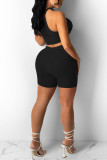 Red Sexy Sportswear Solid Patchwork Draw String Fold O Neck Sleeveless Two Pieces