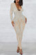 Apricot Fashion Sexy Patchwork Hot Drilling See-through V Neck Skinny Jumpsuits