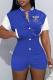 Blue Fashion Street Print Letter Mandarin Collar Rompers