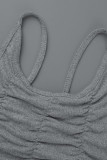 Milky Casual Solid Patchwork Fold O Neck Sleeveless Two Pieces
