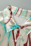 Purple Casual Print Patchwork Buckle Turndown Collar Long Sleeve Two Pieces