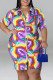 Purple Casual Print Patchwork Buckle Turndown Collar Shirt Dress Plus Size Dresses