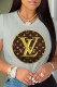 Grey Fashion Street Print Patchwork Letter U Neck T-Shirts