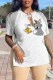 White Fashion Casual Character Tassel V Neck T-Shirts