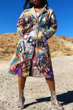Multicolor Fashion Casual Print Cardigan Turndown Collar Outerwear