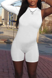 White Sexy Sportswear Solid Patchwork Asymmetrical O Neck Skinny Rompers