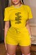Yellow Fashion Casual Print Letter O Neck Short Sleeve Two Pieces