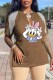 Coffee Fashion Casual Character Tassel V Neck T-Shirts