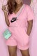 Pink Fashion Casual Print Letter V Neck Loose Rompers