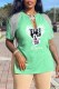 Green Fashion Casual Character Tassel V Neck T-Shirts