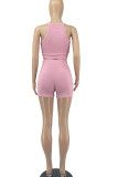 Red Sexy Sportswear Solid Patchwork Draw String Fold O Neck Sleeveless Two Pieces
