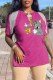 Pink Fashion Casual Character Tassel V Neck T-Shirts