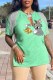 Green Fashion Casual Character Tassel V Neck T-Shirts