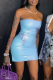 Light Blue Sexy Print Patchwork Strapless Pencil Skirt Dresses