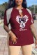 Burgundy Fashion Casual Character Tassel V Neck T-Shirts