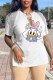 White Fashion Casual Character Tassel V Neck T-Shirts