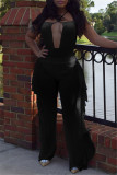 Purple Fashion Sexy Solid Hollowed Out Backless Halter Sleeveless Two Pieces
