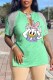 Green Fashion Casual Character Tassel V Neck T-Shirts