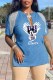 Blue Fashion Casual Character Tassel V Neck T-Shirts
