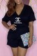 Black Fashion Casual Print Letter V Neck Loose Rompers