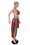 Colour Fashion Sexy Striped Print Hollowed Out Backless Swimwears Three-piece Set (Without Paddings)