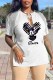 White Fashion Casual Character Tassel V Neck T-Shirts