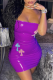 Dark Purple Sexy Print Patchwork Strapless Pencil Skirt Dresses