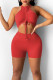 Red Sexy Sportswear Solid Patchwork Draw String Fold O Neck Sleeveless Two Pieces