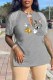 Grey Fashion Casual Character Tassel V Neck T-Shirts