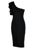 Black Fashion Sexy Solid Patchwork Backless One Shoulder Evening Dress