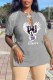 Grey Fashion Casual Character Tassel V Neck T-Shirts