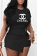 Black Fashion Elegant Print Letter O Neck Short Sleeve Two Pieces