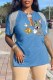 Blue Fashion Casual Character Tassel V Neck T-Shirts