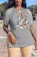 Grey Fashion Casual Character Tassel V Neck T-Shirts