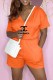 Orange Fashion Casual Print Letter V Neck Loose Rompers