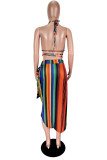 Colour Fashion Sexy Striped Print Hollowed Out Backless Swimwears Three-piece Set (Without Paddings)