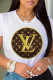 White Fashion Street Print Patchwork Letter U Neck T-Shirts