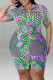 Purple Casual Print Patchwork Buckle Turndown Collar Shirt Dress Plus Size Dresses