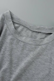 Grey Casual Solid Patchwork O Neck Short Sleeve Two Pieces