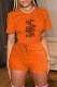 Orange Fashion Casual Print Letter O Neck Short Sleeve Two Pieces