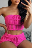 Pink Sexy Solid Frenulum Strapless Sleeveless Two Pieces